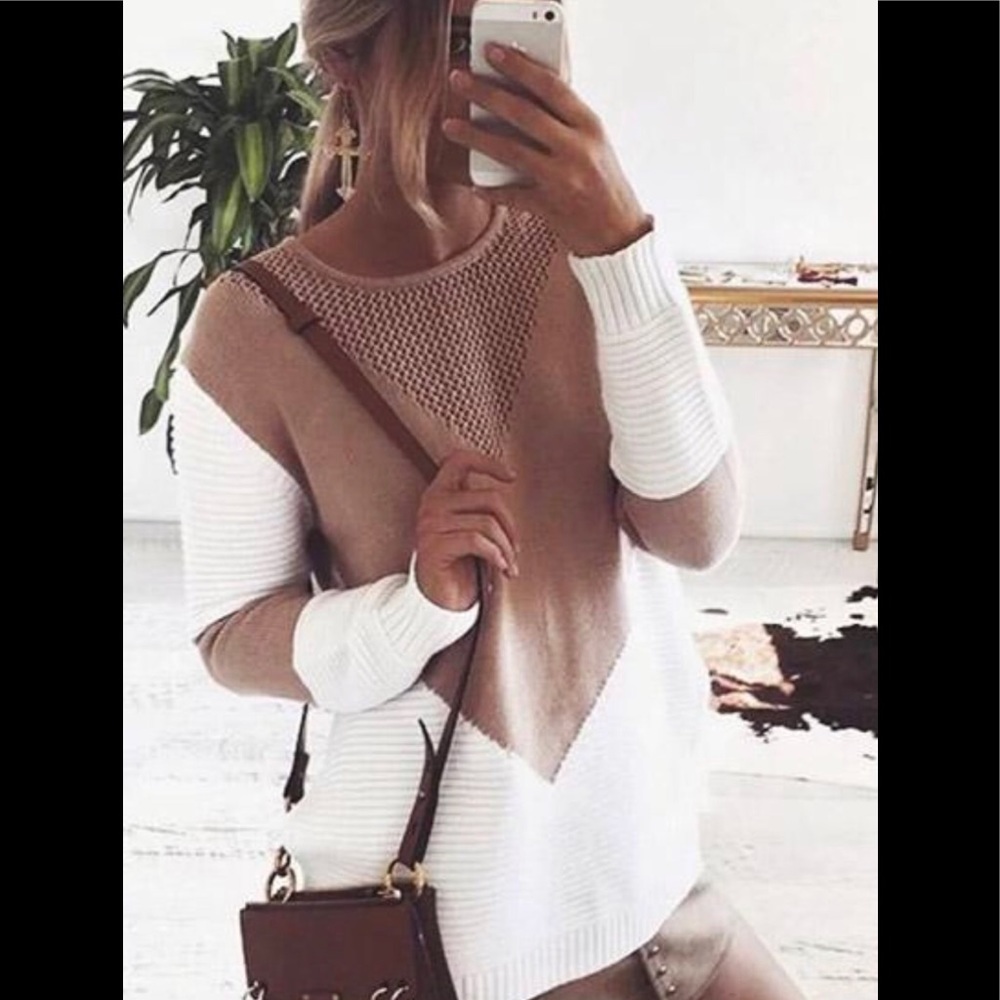 Boho Spliced O-Neck Long Sleeve Sweater